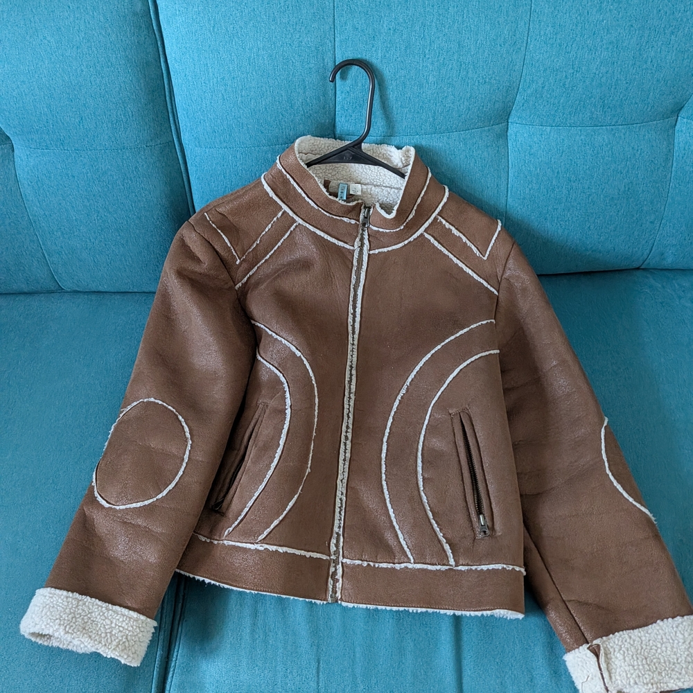 Vintage Brown Suade Shearling Fur Jacket Coat